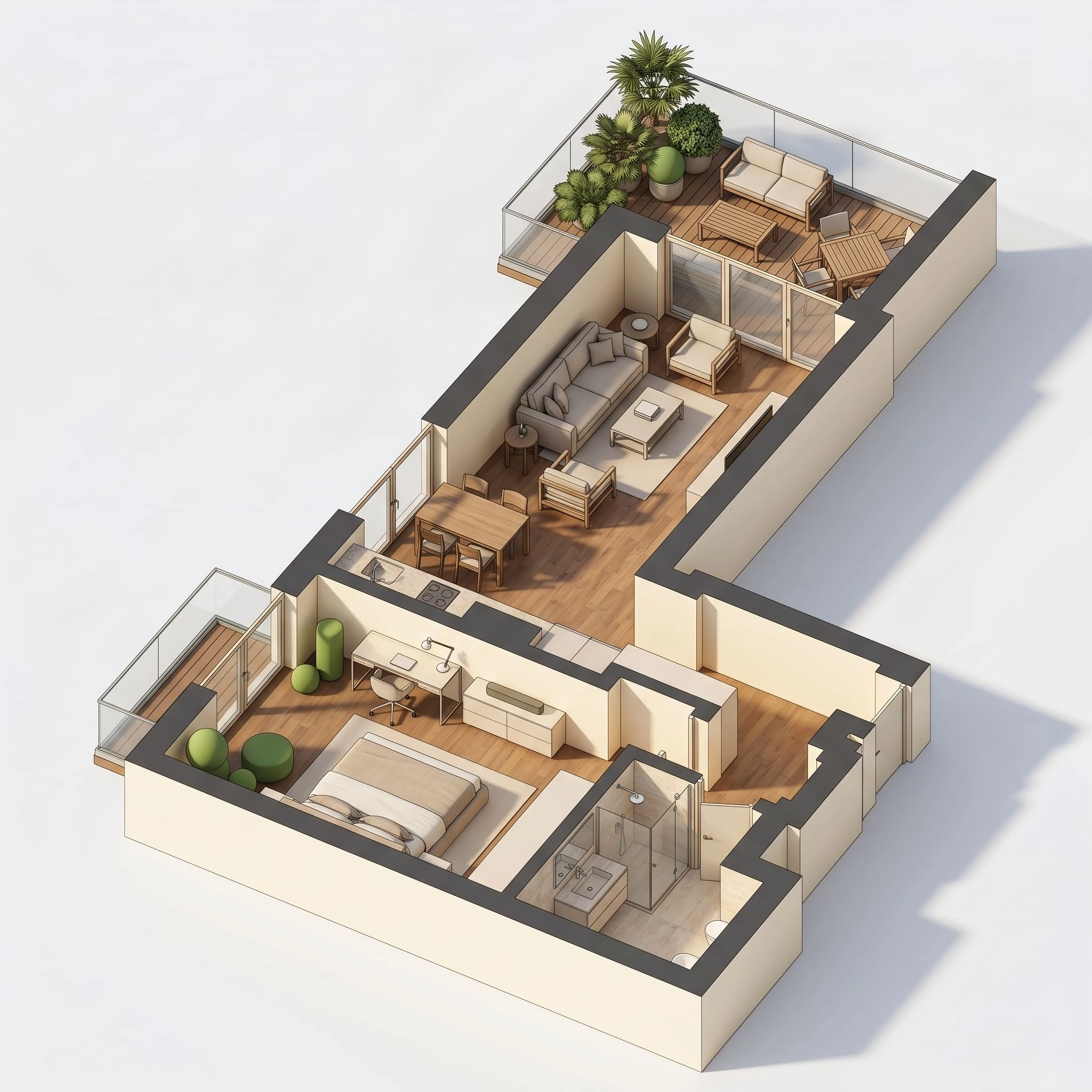 Планировка квартиры с одной спальней в Dreamland Oasis, 44,6-117,1 кв.м.