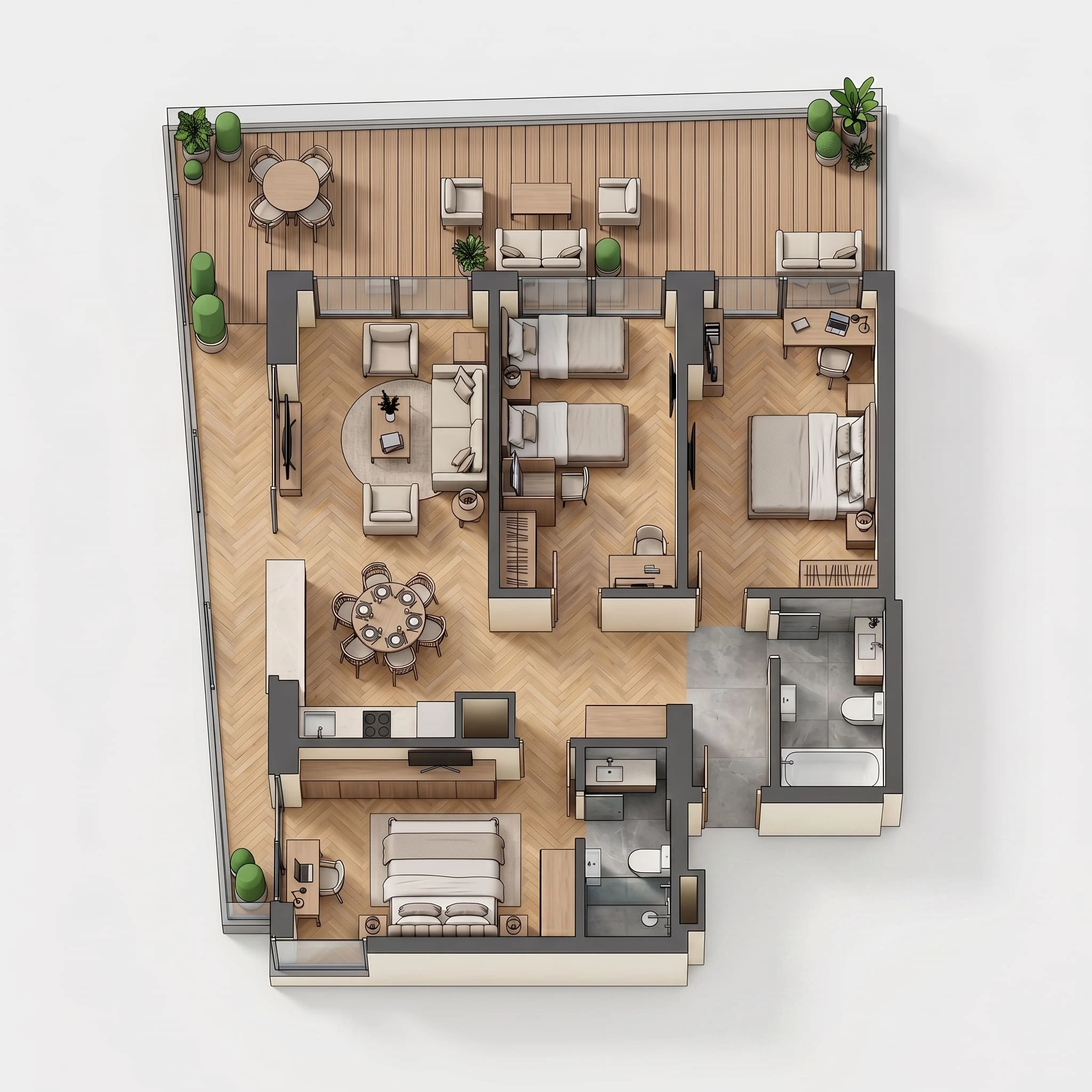 Планировка апартаментов с тремя спальнями в Dreamland Oasis, 220 кв.м.