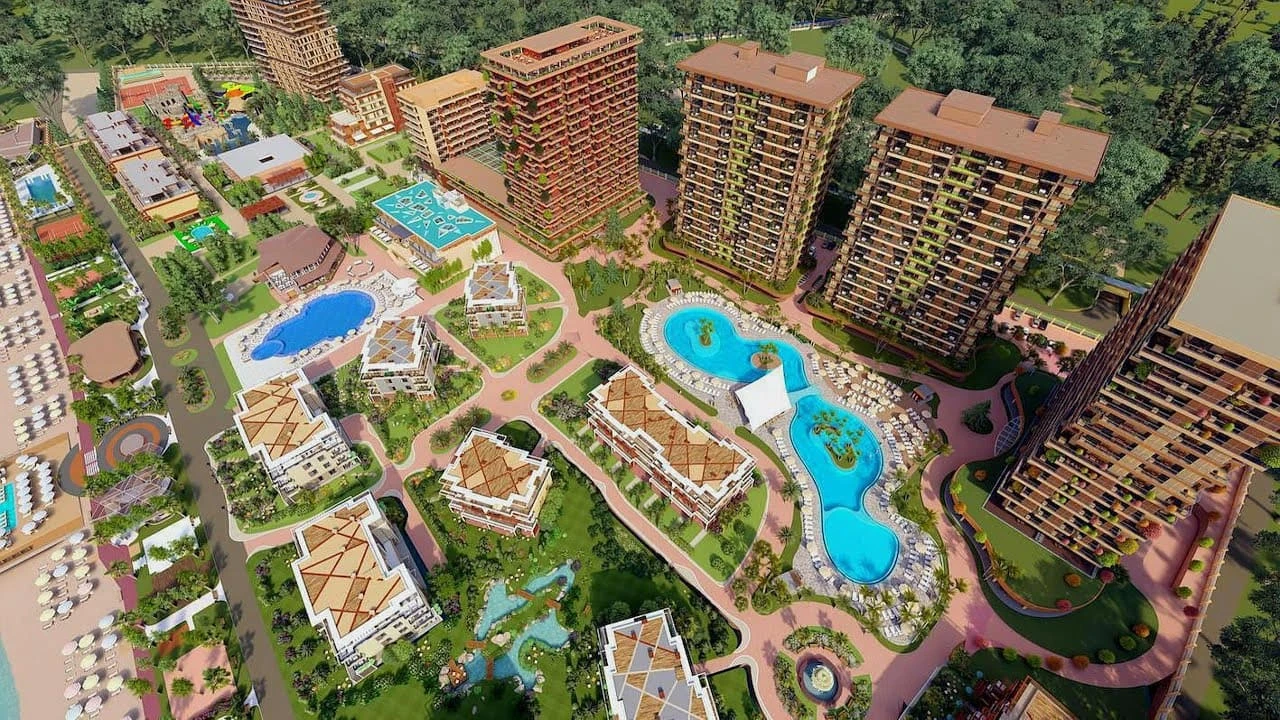 Dreamland Oasis — аэросъемка территории комплекса с зонами отдыха